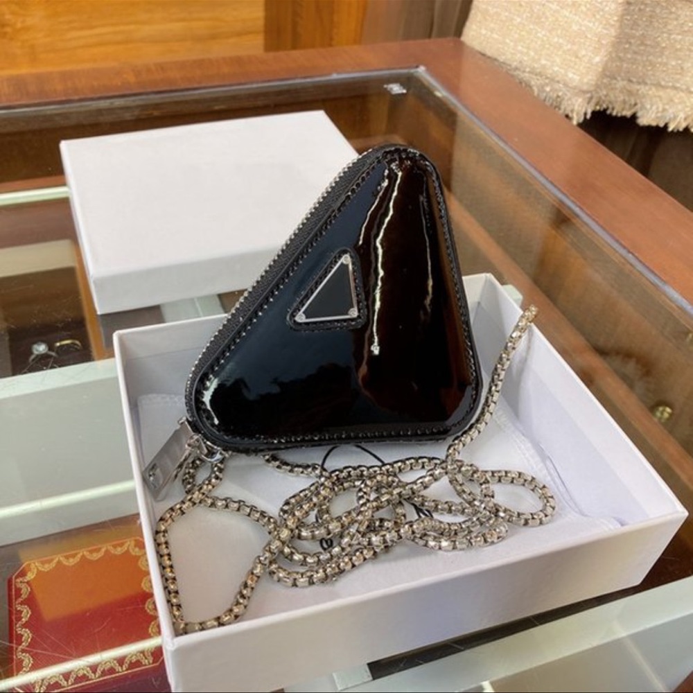 Triangle Luxury Tiny Purse on Chain - Black